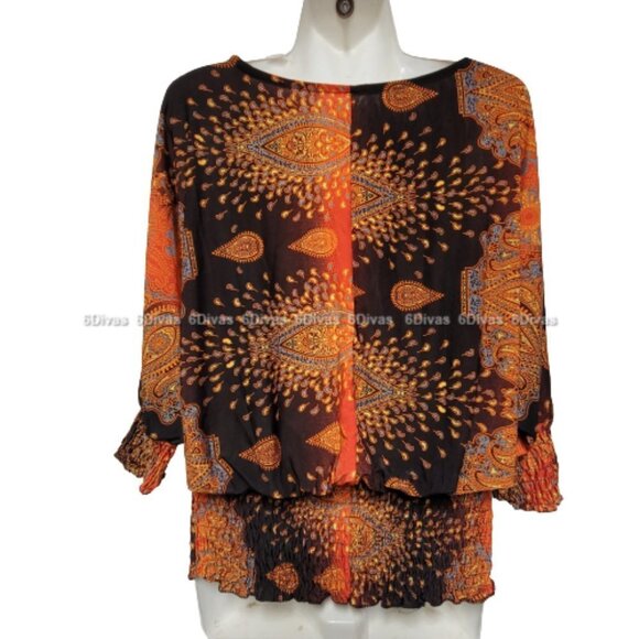 𝅺Red Paisley Top with Dolman Style Sleeve Blouse - One Size - Picture 7 of 8